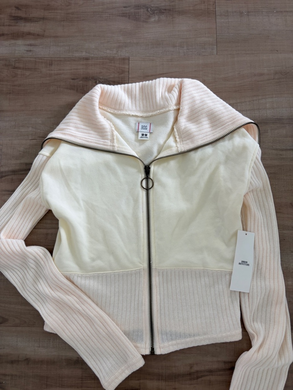 Urban Outfitters Cream Zip-Front Knit Top